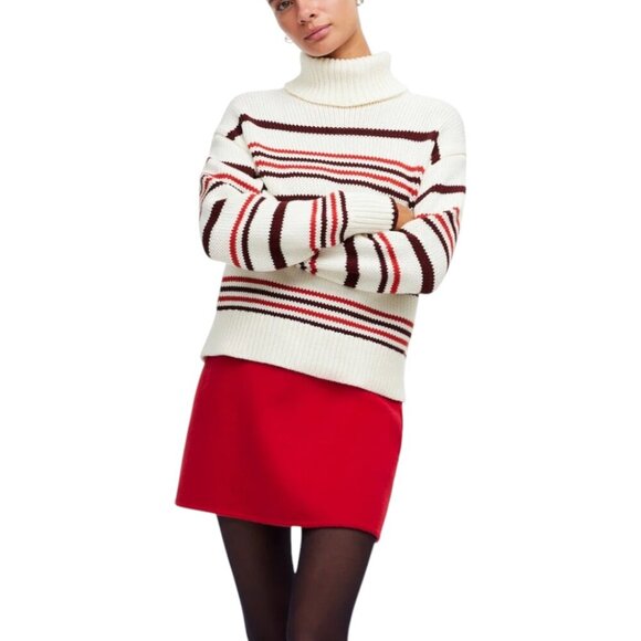Madewell Ribbed Cotton Turtleneck Sweater in Stripe Size Small - Picture 1 of 13